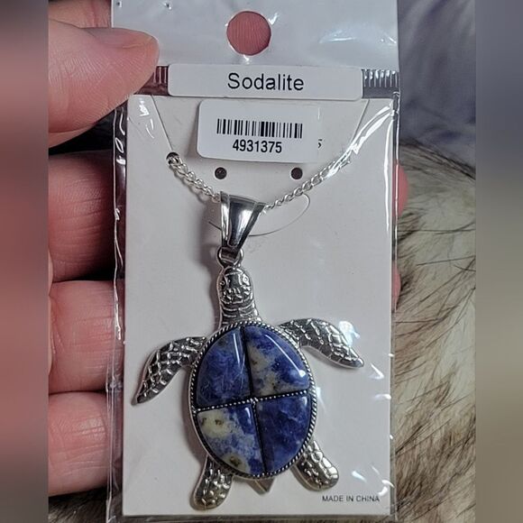 Sodalite Gemstone Turtle Necklace - Picture 6 of 9